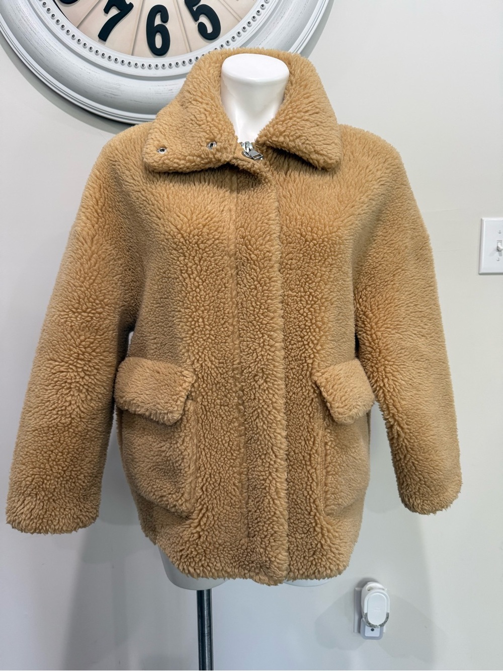 Zara Double Faux Fur Womens Shearling Teddy Jacket size Small